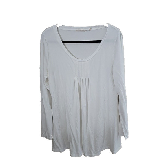 Soft Surroundings Tops - Soft Surroundings White Scoop Neck Pleated Long Sleeve Top Womans Size Medium‎